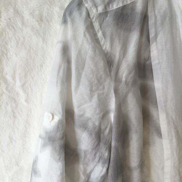 BCBGMaxAzria White and Gray Floral Half Button Down Shirt - Picture 16 of 16